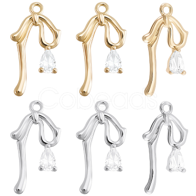 12Pcs 2 Colors Brass Micro Pave Clear Cubic Zirconia Pendants KK-BBC0015-64-1