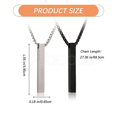 2Pcs 2 Color Stainless Steel Minimalist Rectangle Pendant Necklaces Set JN1123A-1