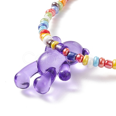 Acrylic Bear & Glass Seed Beaded Necklace for Women NJEW-JN03930-1