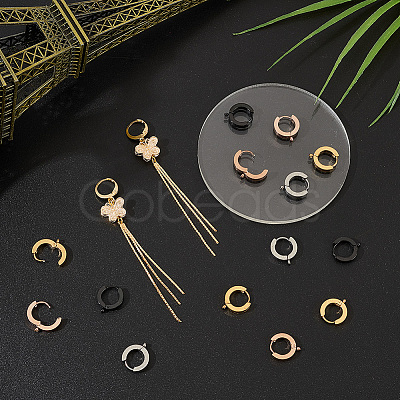 16Pcs 4 Colors 304 Stainless Steel Huggie Hoop Earrings Findings STAS-WR0001-15-1