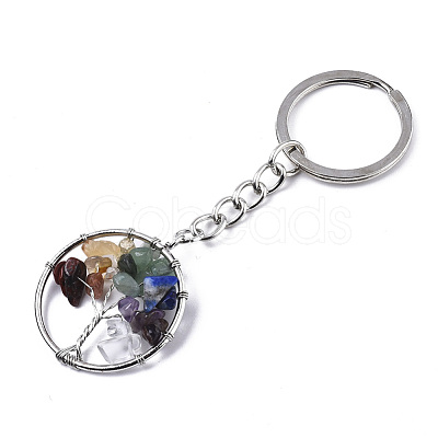 Natural Mixed Gemstone Chips Chakra Keychain G-N0326-003D-1