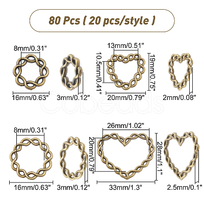 80Pcs 4 Style Zinc Alloy Twist Linking Rings FIND-AR0001-47-1