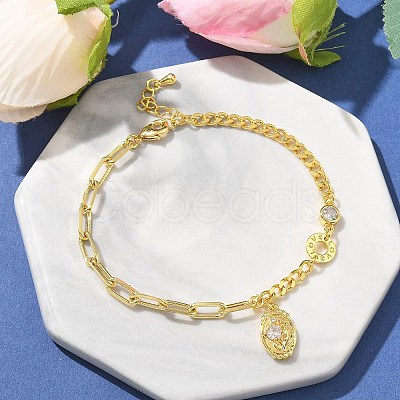 Brass Micro Pave Clear Cubic Zirconia Charm Bracelets BJEW-U020-05G-1