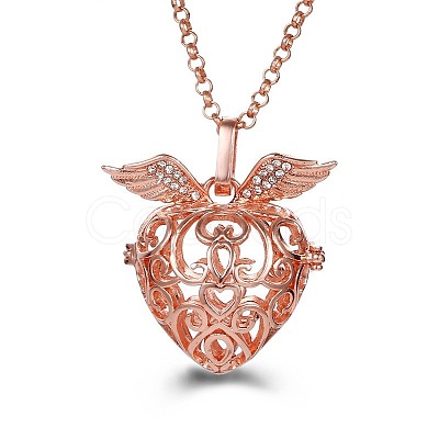 Rose Gold Angel Wing Alloy Cage Pendant Necklaces MF5762-10-1