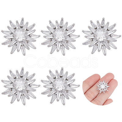 6PCS Brass Micro Pave Clear Cubic Zirconia Buttons KK-FG0001-26B-1