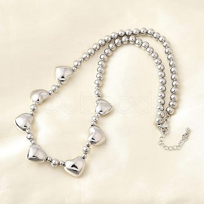 Brass Heart Bib Round Beaded Necklaces for Women NJEW-D314-09G-1