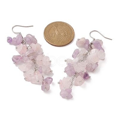Natural Rose Quartz & Amethyst Chip Beaded Dangle Earrings EJEW-JE05369-1