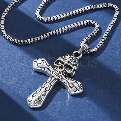 Tibetan Style Zinc Alloy Viking Pendant Necklaces NJEW-Z062-01AS-01-1