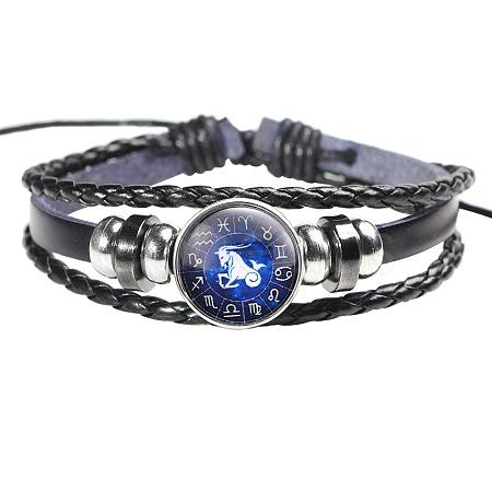 12 Constellation Leather Cord Bracelets BJEW-P240-E05-1