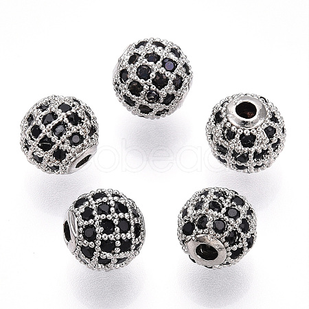 Rack Plating Brass Cubic Zirconia Beads ZIRC-S001-8mm-B03-1