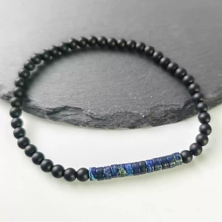 4MM Synthetic Imperial Jasper Heishi Beads and Round Frosted Black Onyx(Dyed & Heated) Beaded Stretch Bracelets for Women Men MG4641-10-1