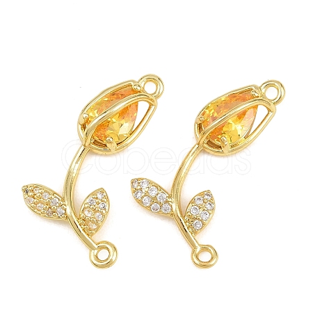 Rack Plating Brass Micro Pave Clear Cubic Zirconia Flower Connertor Charms KK-Z043-03I-1