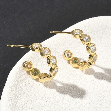 Brass Micro Pave Clear Cubic Zirconia Stud Earrings X-EJEW-G452-07G-1