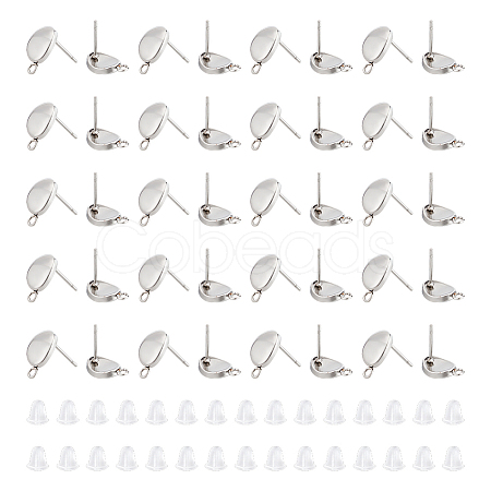 50Pcs 201 Stainless Steel Oval Stud Earring Findings STAS-UN0047-56-1
