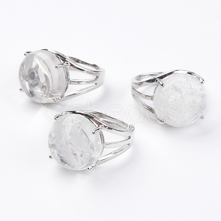 Adjustable Natural Quartz Crystal Finger Rings RJEW-F075-01G-1