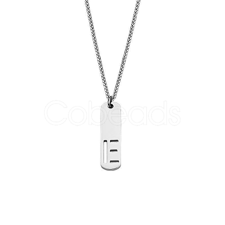 304 Stainless Steel Rectangle with Laser Cut Initial Pendant Necklaces FS-WG71FEF-09-1