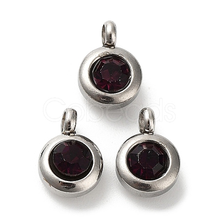 Trendy Original Color 304 Stainless Steel Grade A Rhinestone Flat Round Charm Pendants RB-M030-06W-1