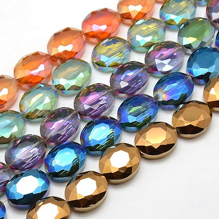 Faceted Electroplate Crystal Glass Oval Beads Strands EGLA-F059-M-1