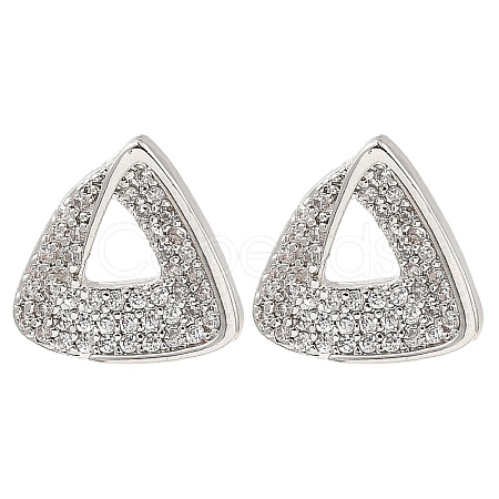 Brass Micro Pave Clear Cubic Zirconia Triangle Stud Earrings for Women EJEW-G362-11P-1