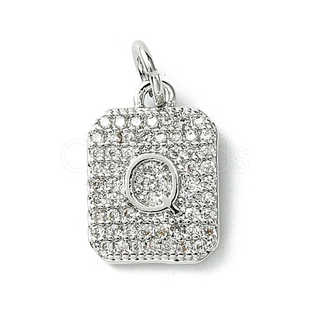 Rack Plating Brass Micro Pave Clear Cubic Zirconia Charms KK-G501-01Q-P-1