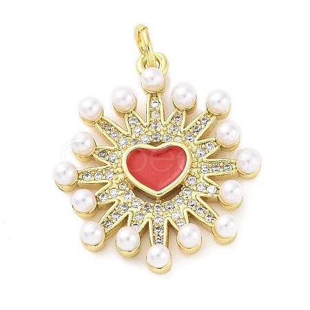 Brass Micro Pave Cubic Zirconia Enamel ABS Imitation Pearl Pendants KK-D325-22G-03-1