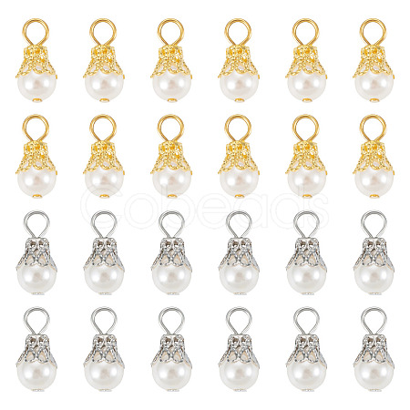 100Pcs 2 Colors Round Imitation Pearl Acrylic Pendants PALLOY-TA00292-1