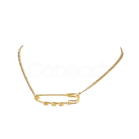 Iron Kilt Pin Pendant 304 Stainless Steel Curb Chain Necklaces NJEW-JN05680-1