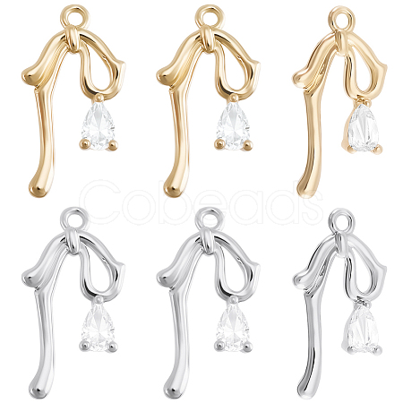 12Pcs 2 Colors Brass Micro Pave Clear Cubic Zirconia Pendants KK-BBC0015-64-1