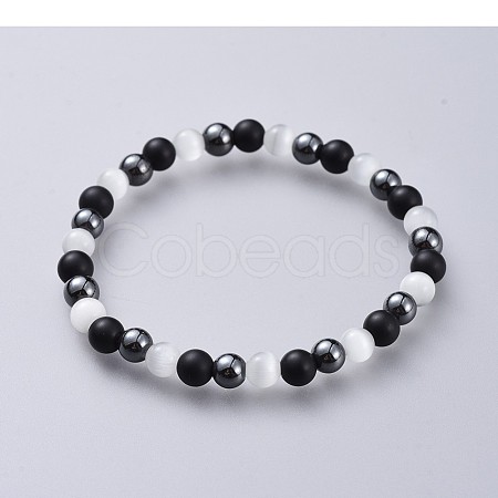Cat Eye Stretch Bracelets BJEW-JB04591-01-1