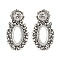 Rhinestone Braided Ear Studs for Women, Oval, Bohemian Style, Silver, 70x43mm