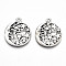 Tibetan Style Alloy Pendants, Lead Free & Cadmium Free, Flat Round with Moon & Star, Antique Silver, 22.5x19x2mm, Hole: 1.8mm