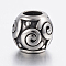 304 Stainless Steel European Beads, Large Hole Beads, Barrel with Vortex, Antique Silver, 11x10mm, Hole: 5mm