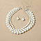 Resin Imitation Pearl Round Beaded Multilayer Necklaces & Dangle Earrings Sets, Platinum, White, 410mm