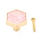 Hexagon with Marble Pattern Brass Box Handles & Knobs, with Resin Cabochons and Iron Screws, Matte Gold Color, Pink, 29.5x34x24.5mm, Hole: 3.5mm