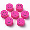 Handmade Polymer Clay Beads, for DIY Jewelry Crafts Supplies, Flat Round with Smiling Face, Fuchsia, 9x4~5mm, Hole: 1.6mm