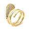 Brass Micro Pave Cubic Zirconia Wrap Cuff Rings, Teardrop, Real 18K Gold Plated, Inner Diameter: 18mm