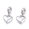 Non-Tarnish 304 Stainless Steel European Dangle Charms, Large Hole Pendants, Heart, Stainless Steel Color, 23mm, Pendant: 12x12x4mm, Hole: 5mm