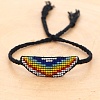 Glass Seed Wide Band with Rainbow Pattern Friendship Link Bracelet for Women BJEW-P269-15-3