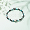 Natural & Synthetic Mixed Gemstone Beaded Stretch Bracelet with Clear Cubic Zirconia Cross for Women BJEW-JB08247-05-2