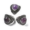 Natural Amethyst Adjustable Rings RJEW-I108-03AS-09-4