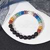 Dyed Natural Lava Rock & Pearl Beaded Stretch Bracelet BJEW-JB09723-2