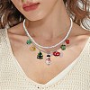 Glass Seed Beaded & 304 Stainless Steel Cable Chain Double Layer Necklace NJEW-TA00074-3