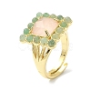 Natural Rose Quartz & Green Aventurine Gemstone Rectangle Adjustable Ring RJEW-B030-01A-11-2