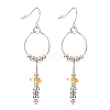 Gemstone Ring with Tassel Dangle Earrings EJEW-JE05052-4