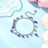 304 Stainless Steel Natural Amethyst Chips Charm Bracelets BJEW-JB12376-02-1