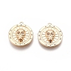 Flat Round with Skull Pattern Brass Micro Pave Clear Cubic Zirconia Pendants KK-G436-21G-2
