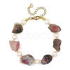 Raw Rough Natural Multicolor Tourmaline & Potato Natural Pearl Beaded Bracelets BJEW-JB14395-3