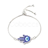 Glass Seed Braided Hamsa Hand with Evil Eye Link Slider Bracelet BJEW-MZ00003-1