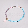 Glass & Synthetic Turquoise Rondelle Beaded Teardrop Pendant Necklaces FS-WG8016E-01-2