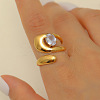 304 Stainless Steel with Cubic Zirconia Cuff Rings for Women FS-WG503C7-07-1